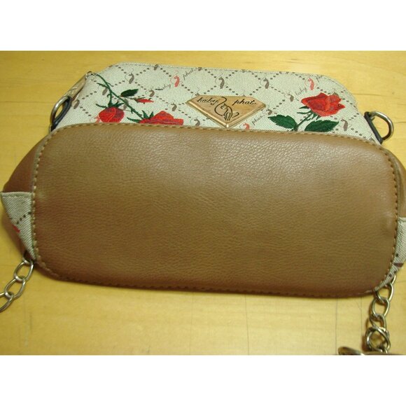 Baby Phat Embroidered Floral Roses Crossbody Bag Chain Strap Purse Canvas PVC - Picture 14 of 15